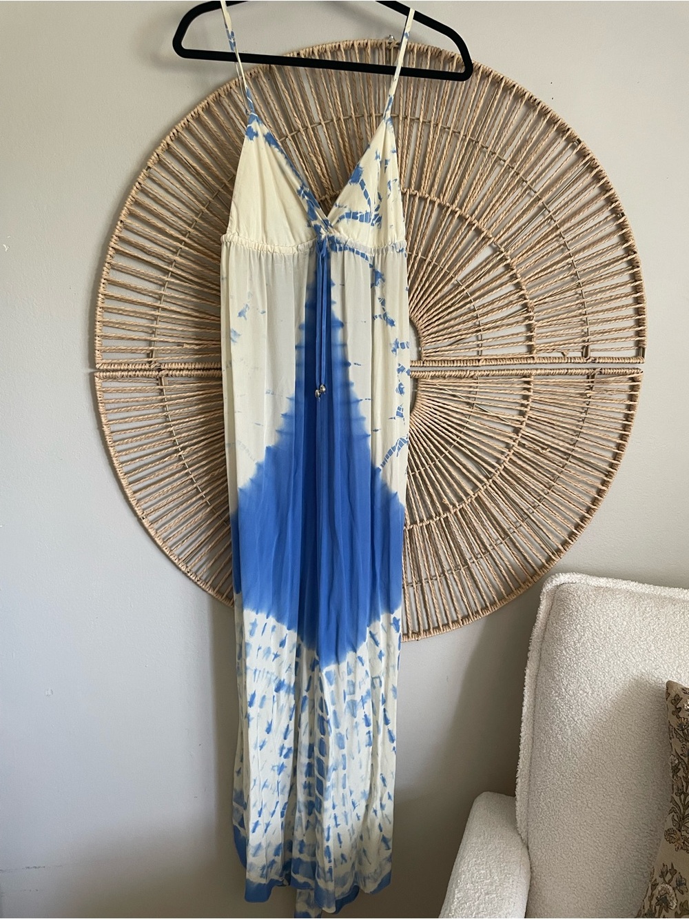 Gypsy 05 Washable Silk Ivory and Blue Tie-Dye Maxi Dress size M